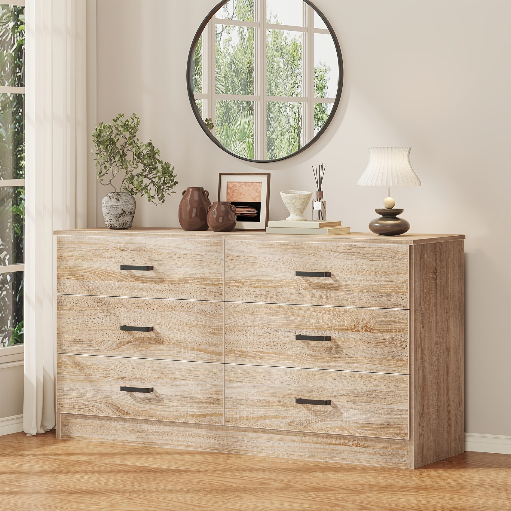Wood Dresser For Bedroom 6 Drawer Dresser With Metal Handles Light Oak Dresser - Dresser Westberry Furniture