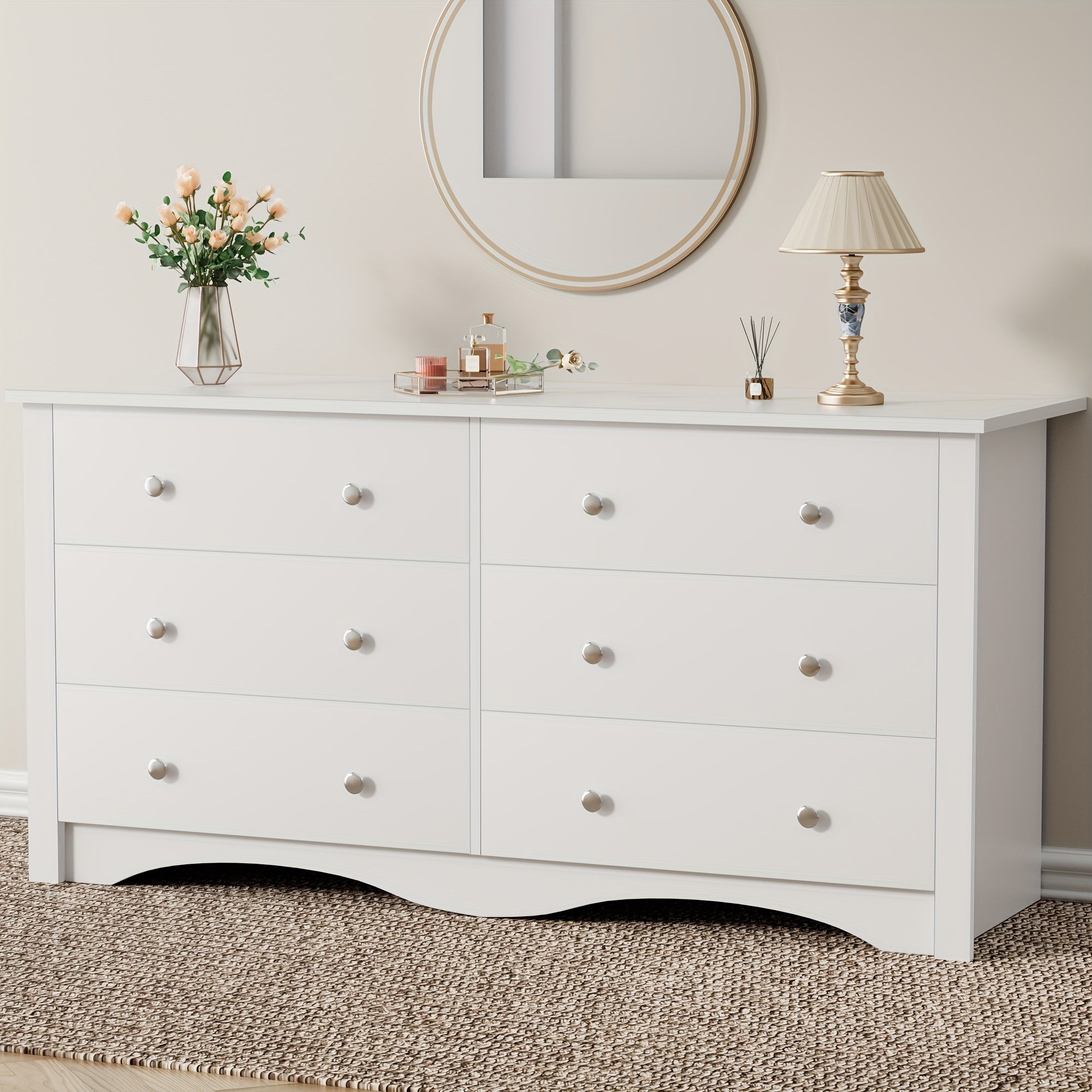 6 Drawer Double Dresser Modern Wood Chest of Drawer for Living Room Bedroom - Dresser Westberry Furniture
