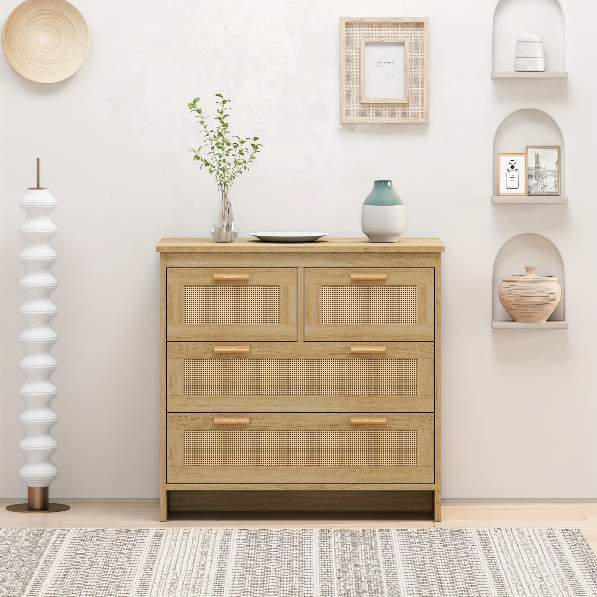 4 Drawers Rattan Cabinet For Bedroom Living Room Dining Room Hallways Easy Assembly - Rattan Cabinet - Dresser