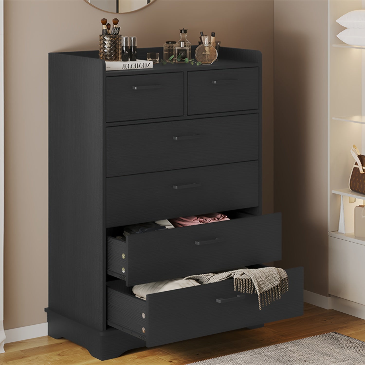 Black 6 Drawer Dresser Modern Chest of Drawers Storage Organizer for Bedroom Living Room - Black / 26.6’’x14.6’’x41.3’’