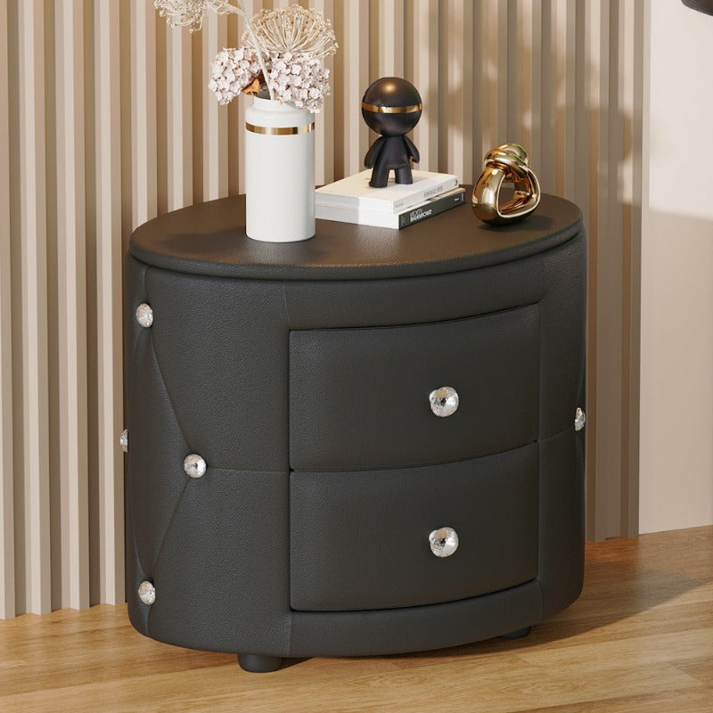 Black PU Nightstand with 2 Drawers & Crystal Handle, Fully Assembled Except Minor Parts, Stylish Bedside Storage, Sleek Design, Ideal for Different Interior Styles, Durable and Practical, Bedroom Essential.