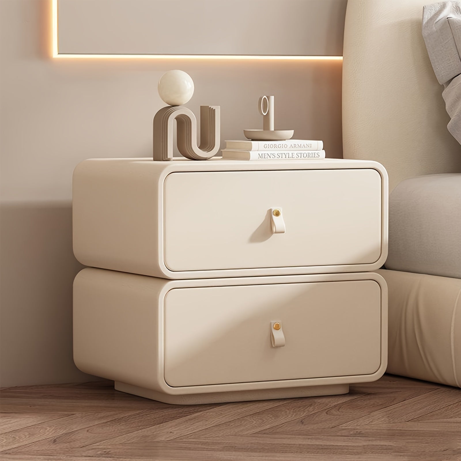 Cream White Bedside Table, Simple Bedside Table With 2 Drawers, Bedroom Living Room Office Multi-functional Bedside Table