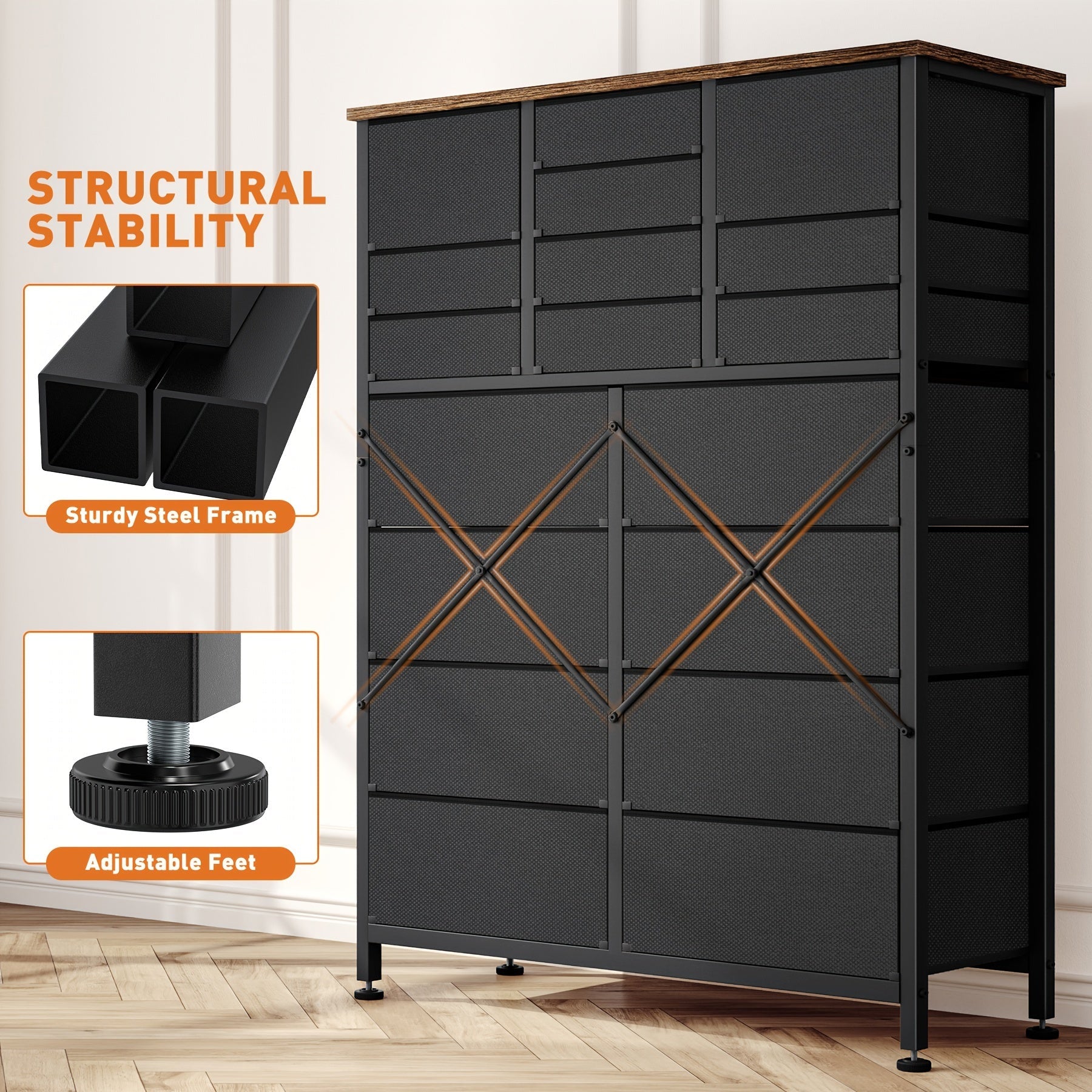 18 Drawers Dresser Tall Dresser For Bedroom With Fabric Drawers Closet Hallway Storage Dresser Organizer Unit Large