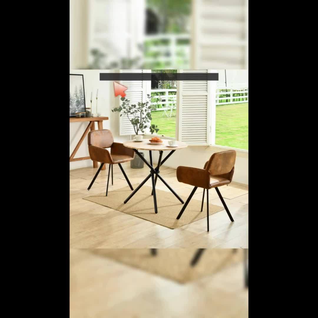 Set of 2 Swivel Dining Chairs, Beige and Suede Brown Upholstery, 360° Rotation, Cutout Back Design, Armrest Accent Chairs for Kitchen or Dining Room