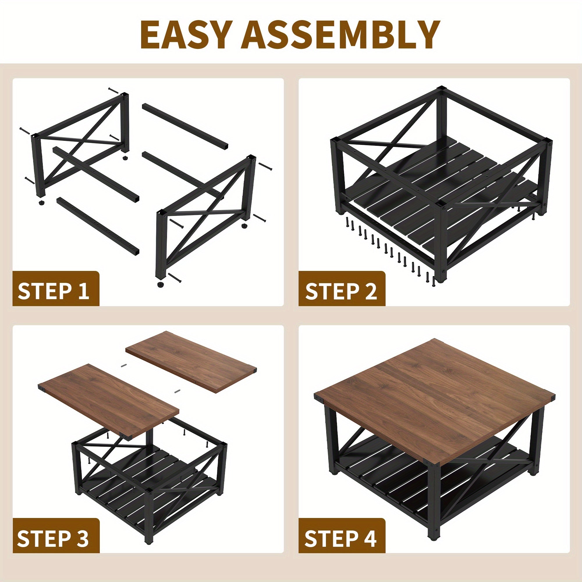 Farmhouse Living Room Center Table with Storage for Christmas Halloween Decor - Walnut - Coffee Tables Westberry