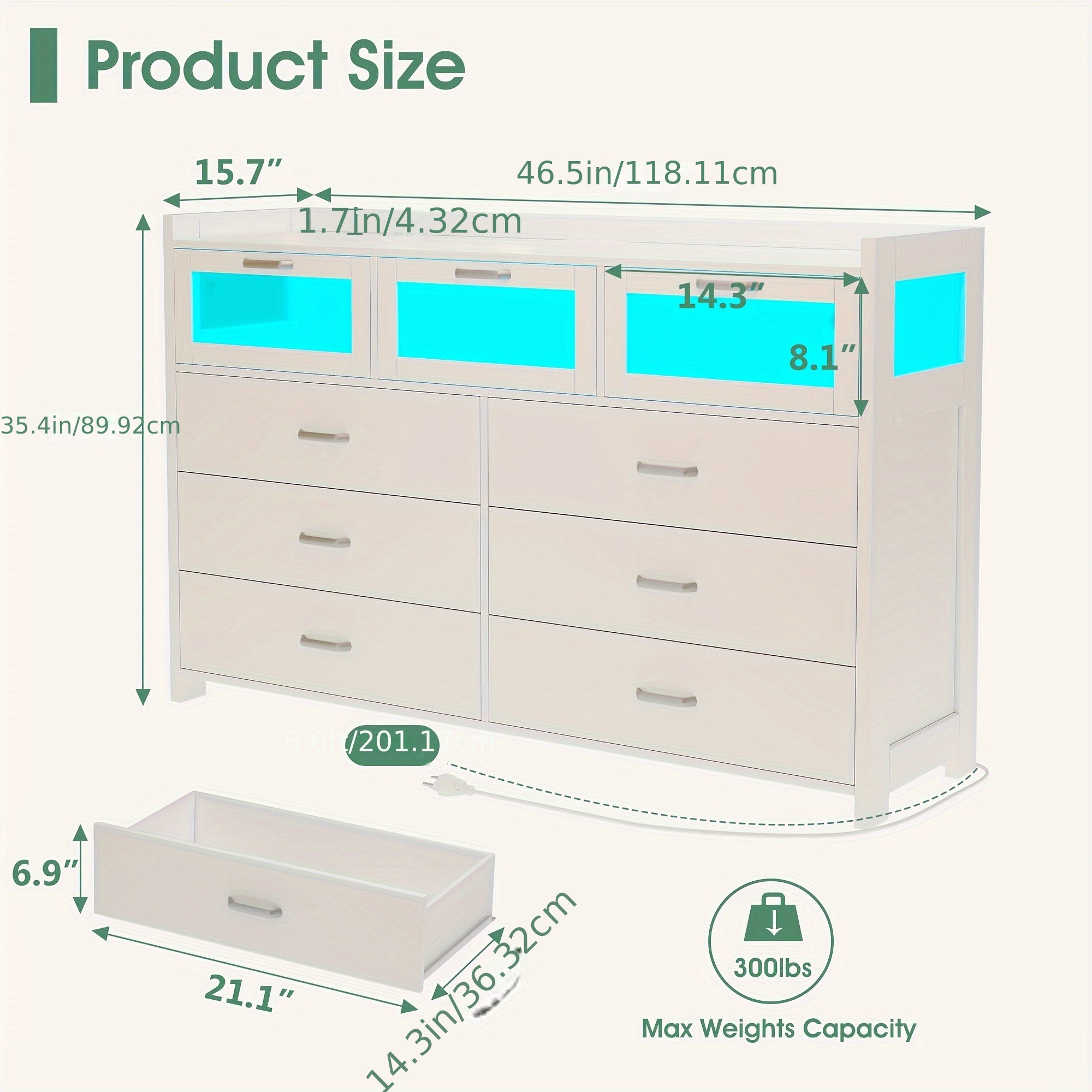 9 Drawer Dresser with Charging Station and LED Lights TV Stand Dresser for Bedroom Dresser Chest of Drawers with 3