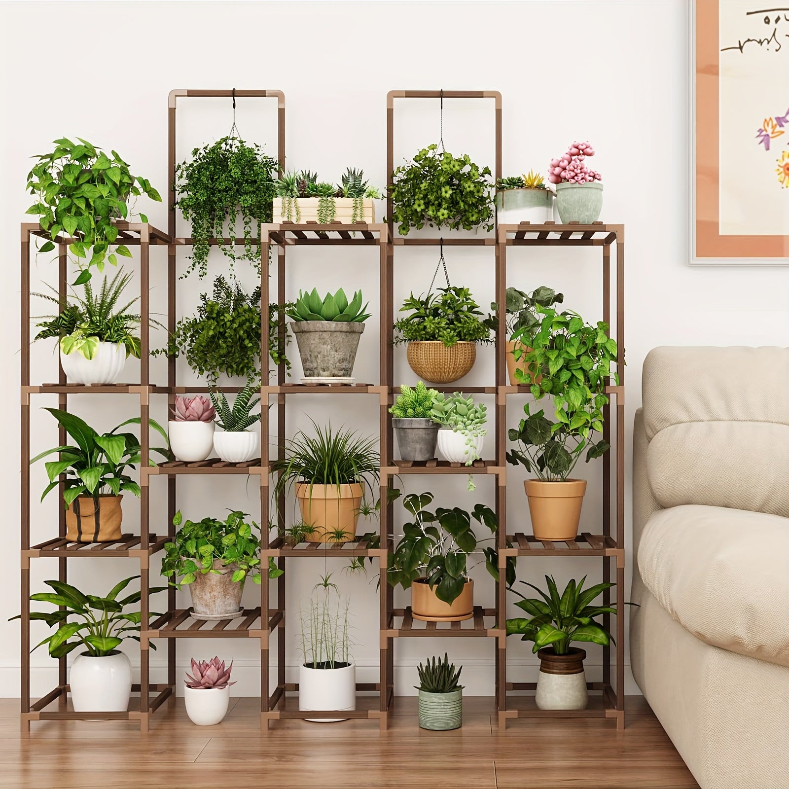 20 Tiers Large Plant Stand Indoor Plant Shelf, Large Outdoor Rack, Wood Tiered Tall Shelves For Multiple Plants, Hanging Living Room Garden Balcony