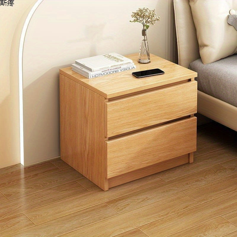 Cork Wood Nightstand with Dual Drawers, Manufactured Wood Bedside Table, Compact Storage Cabinet, Elegant Simplistic Design, with Closed Storage for Bedroom Furniture