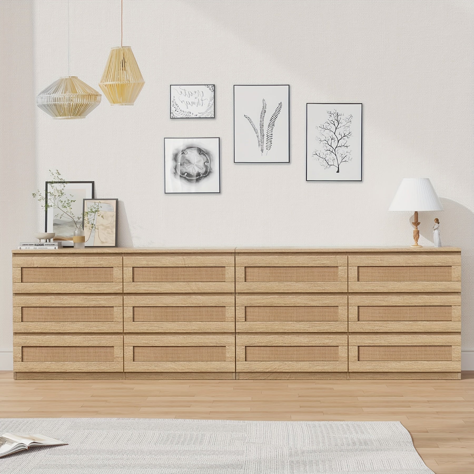 Rattan Dresser For Bedroom 6 Drawer Dresser For Bedroom Modern Wide Chest Of Drawers With Anti-Tip Kit & Smooth Slide