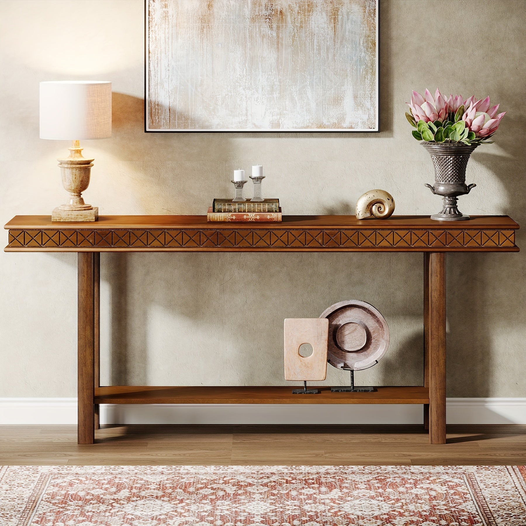 70.9-Inch Extra Long Console Table, Wood Sofa Table Behind Couch Narrow Long, 2-Tier Entryway Accent Table with Storage for Living Room, Hallway, Entrance, Foyer