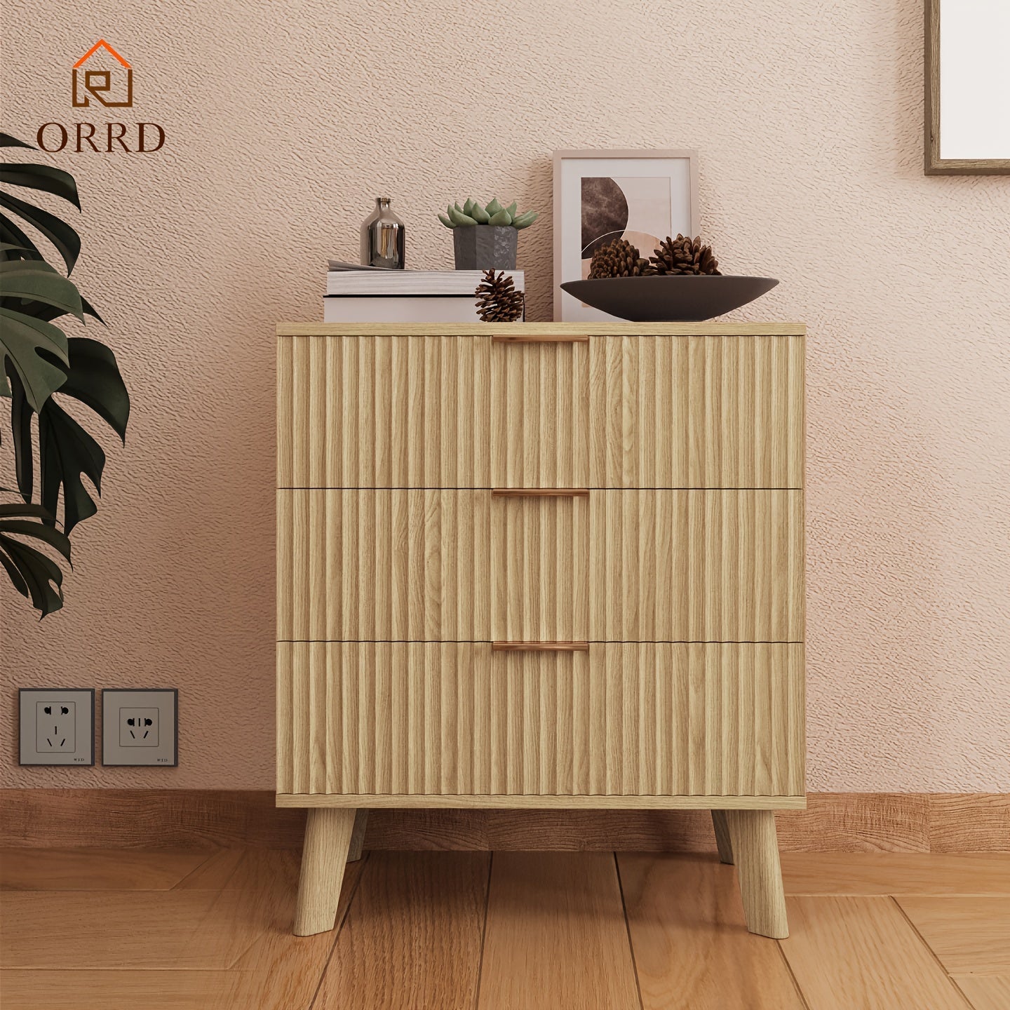 3 Drawer Dresser With Waveform Panel, Modern Closet Dressers Chest Of Drawers, Wood Storage Dresser Chest Of Drawers For Bedroom Living Room Hallway Closet