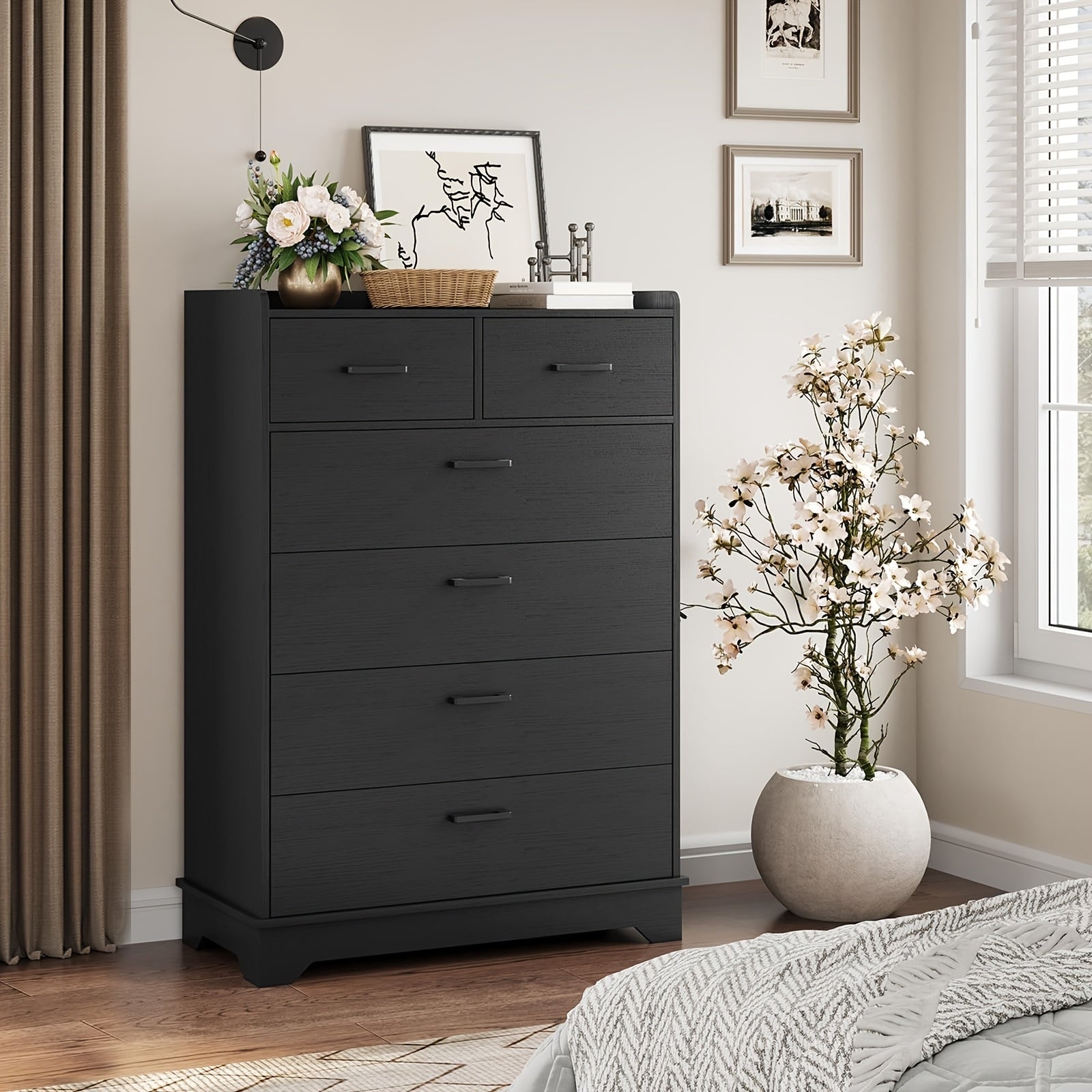 Drawer Dresser, Modern 6 Drawer Chest, Classified Storage, Bedroom Drawer Chest, Vertical Storage Organization Tower, Wardrobe, Corridor With High, Black