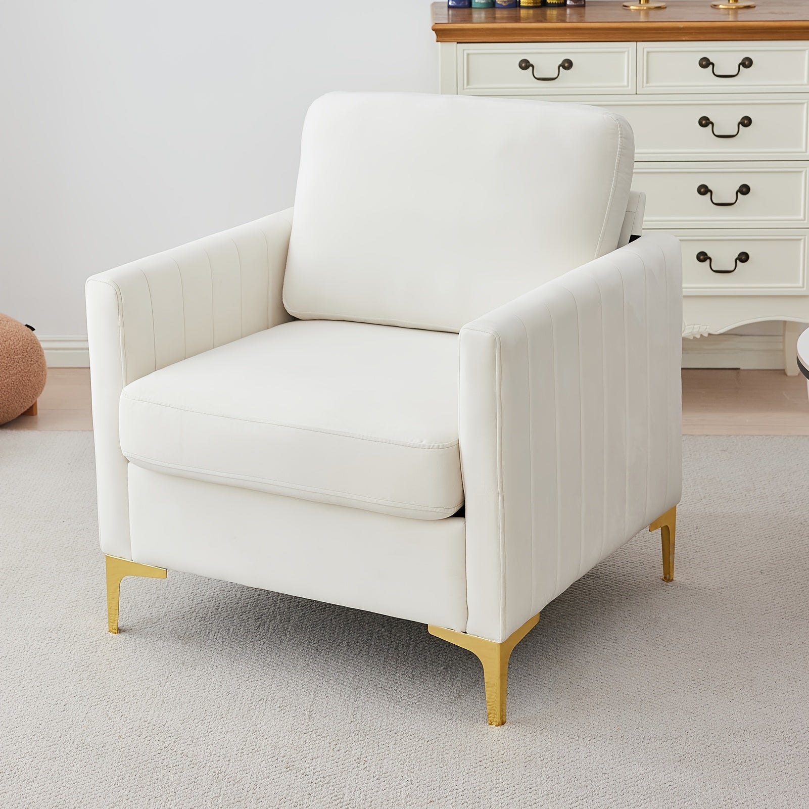 Velvet Accent Chair, Upholstered Modern Single Sofa Side Chair, Living Room Armchair With Golden Metal Legs For Bedroom Living Reading Room Office