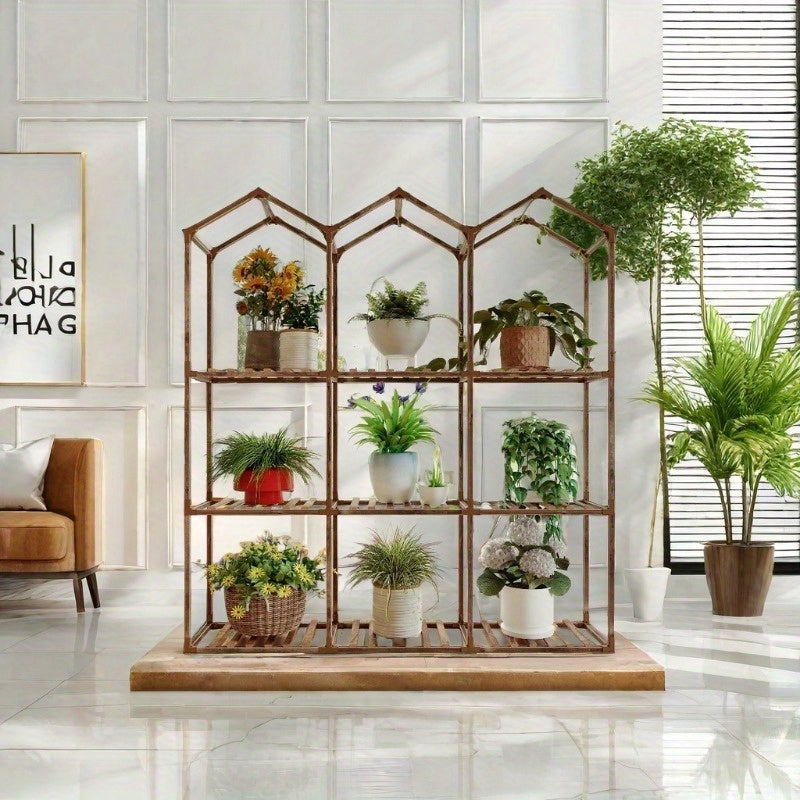 Vintage Castle-Inspired 9-Tier Plant Stand - Versatile Indoor/Outdoor Flower & Ivy Rack with Hammer and Gloves Included