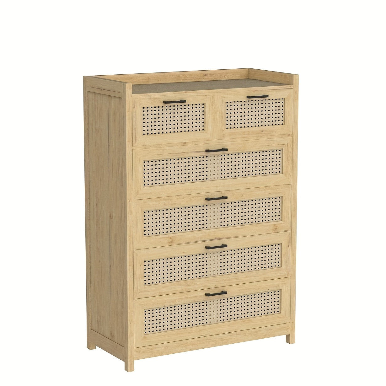 6 Drawer Dresser Natural Rattan Chests Of Drawers With LED Light Tall Dressers For Bedroom Entryway - Natural - Dresser