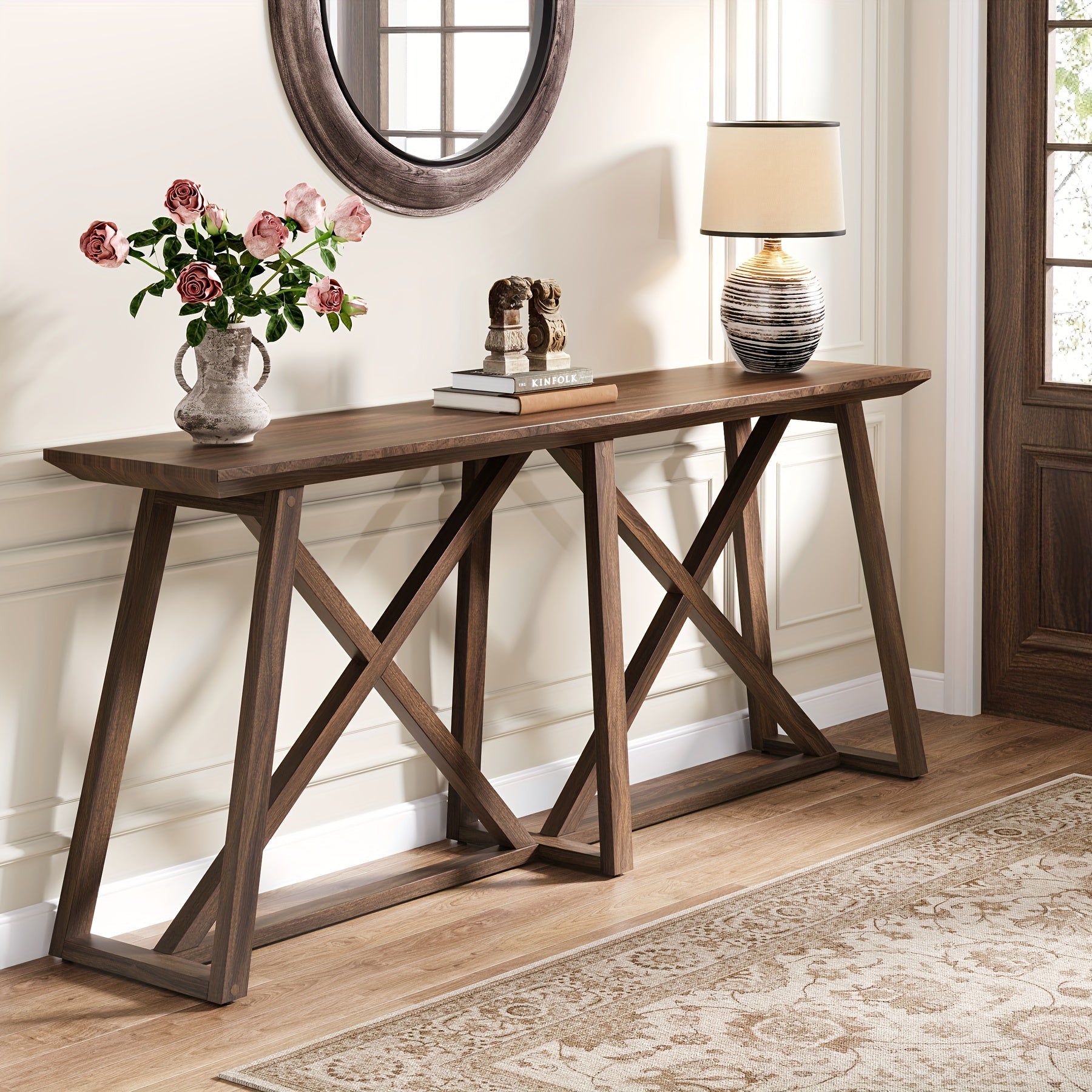 Farmhouse Console Table For Entryway: 70.9-Inch Extra Long Entryway Entry Table, Narrow Wooden Sofa Table Behind Couch For Hallway, Entrance, Foyer, Living Room, Rustic Brown, Halloween Decor, Autumn, Thanksgiving,