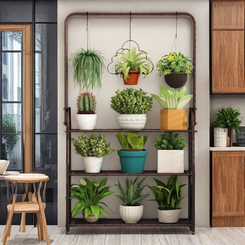 Plant Stand Indoor Outdoor, Heavy Duty Metal 3 Tiered Hanging Plant Shelf for Multiple Flower Planter Holder Tall Large Rack for Living Room Garden Balcony