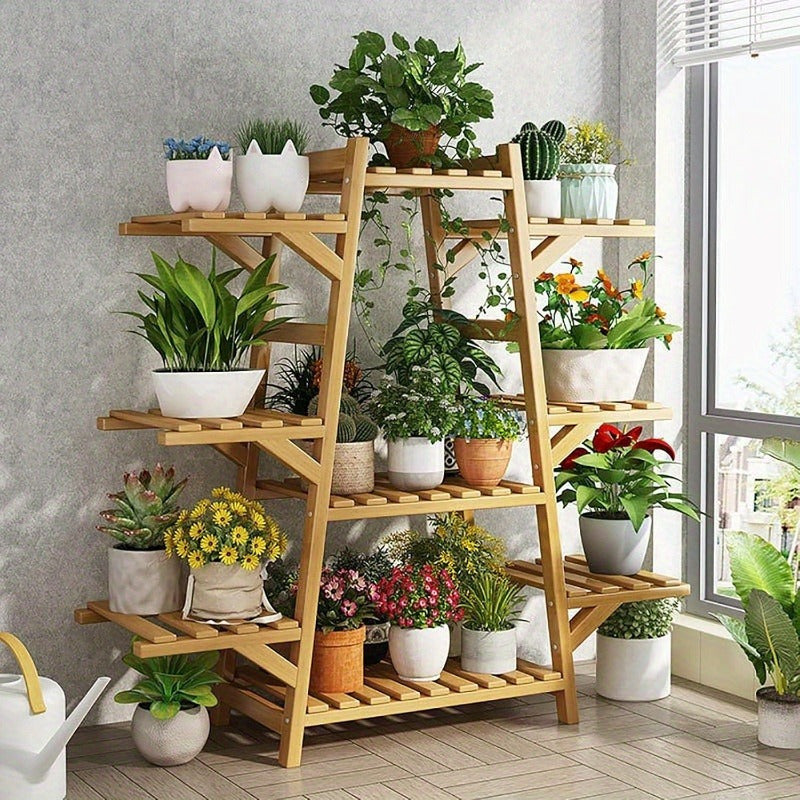 Elegant 9-Tier Wooden Plant Stand - Versatile Indoor/Outdoor Flower Pot Holder & Display Shelf for Patio, Balcony, and Garden