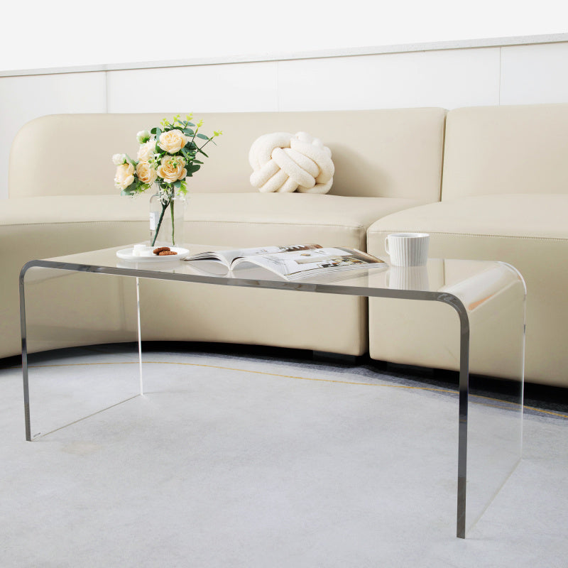 Elegant 90cm Long Waterfall Design Coffee Table - 15mm Thick Acrylic, Clear Rectangle with Rounded Edges, Sturdy & Safe for Sofa Side or Bedside Use, No Assembly Needed