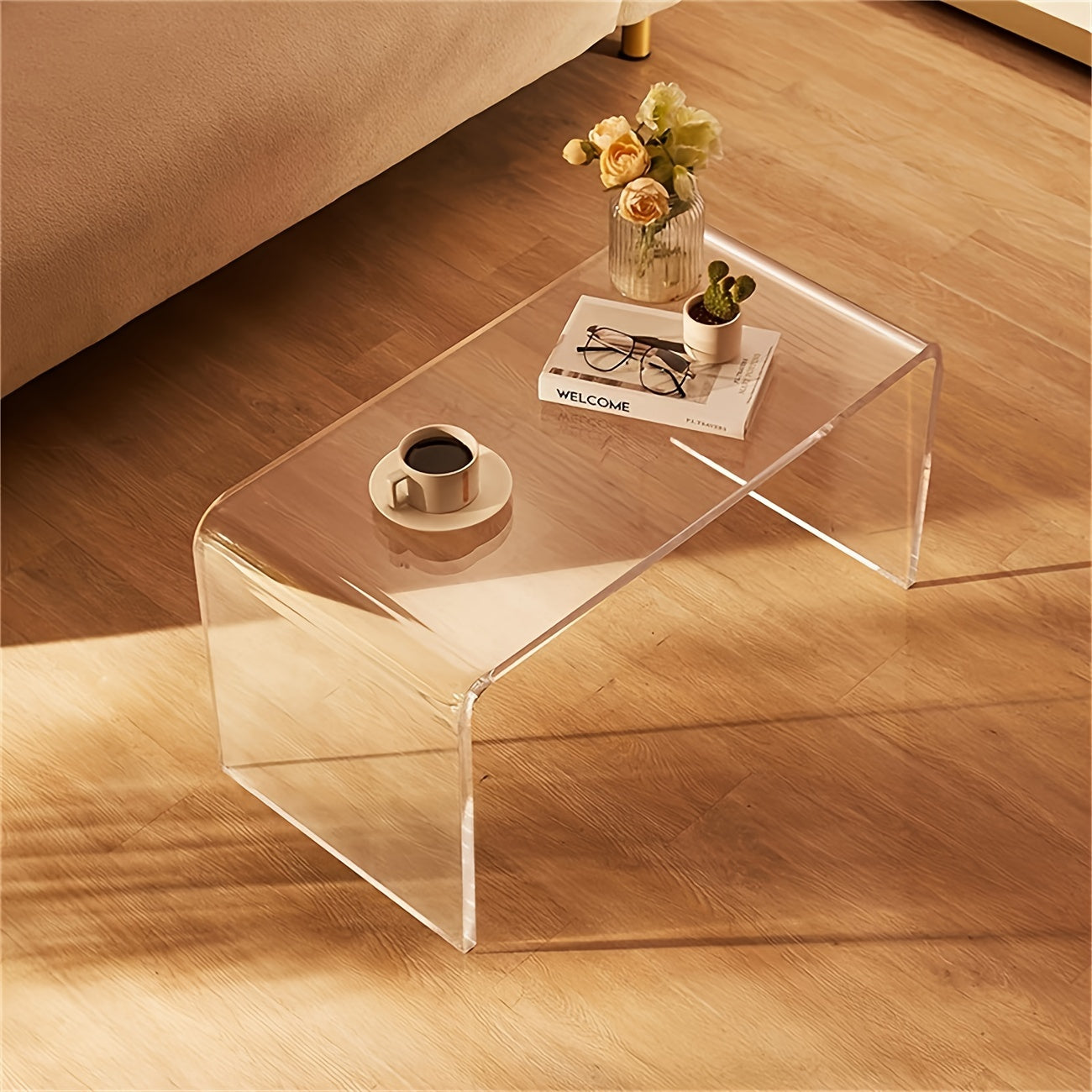 Modern simple acrylic C-shaped side table coffee table-transparent color