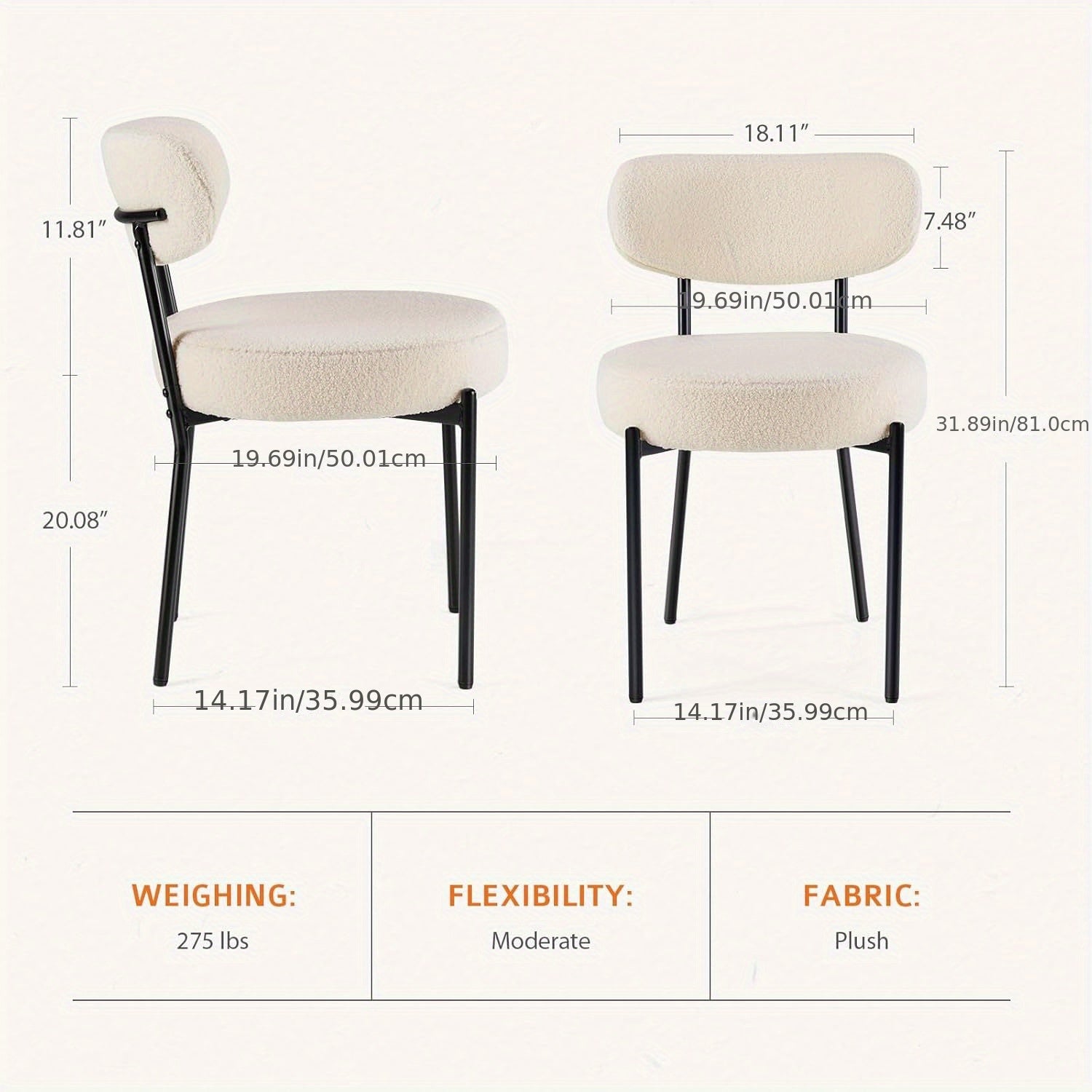 Set of Dining Chairs, Boucle Upholstered Kitchen Seating with Curved Backrest And Metal Legs, Mid-Century Modern Round Chairs for Dining Room Or Vanity Area in Living Room., Contemporary Dining Chairs|Stylish Dining Setup|Mod