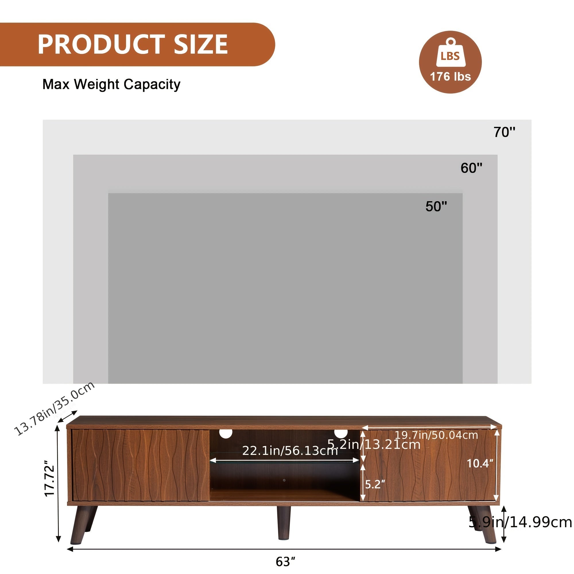 1pc Modern Walnut Finish TV Stand for Up to 70" Screens, Freestanding Hardwood & MDF Media Console with Sliding Door, Cabinet Design, Ample Storage, Easy Assembly, No Power Needed