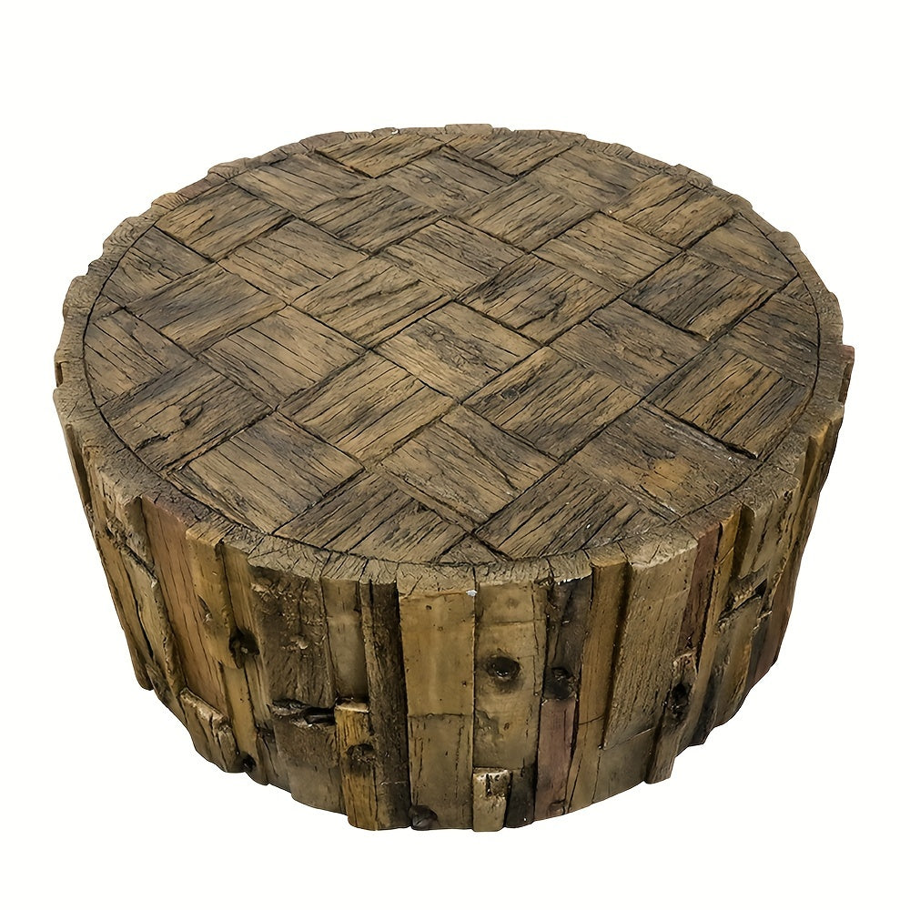 50cm Farmhouse Barrel Shaped Round Coffee Table For Indoors And Outdoors, Round Coffee Table For Living Room, Small Side Table Tea Table End Table