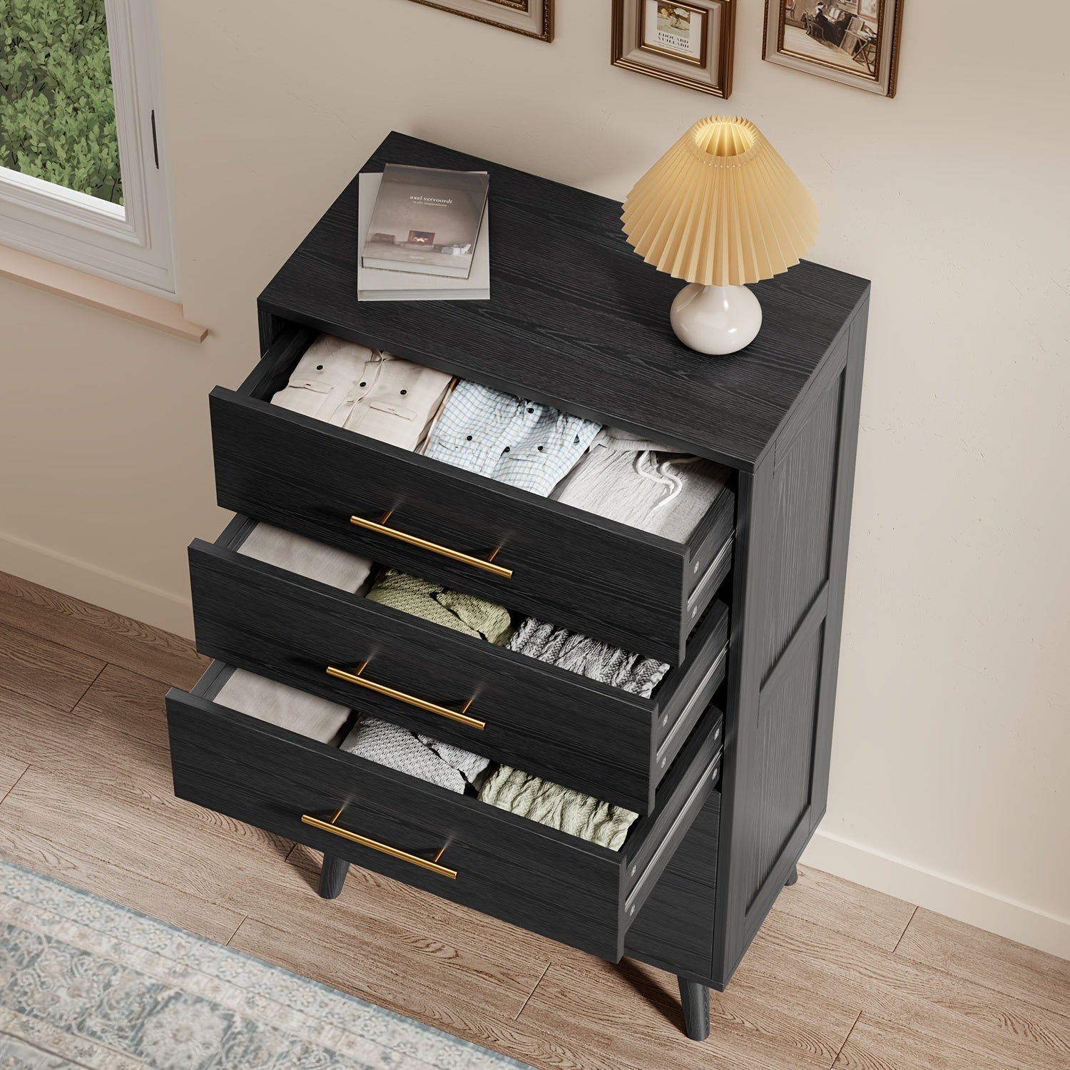 5 Drawer Dresser For Bedroom Tall Chest Of Drawers With Metal Handles Wood Storage Organizer Dresser Nursery Dresser