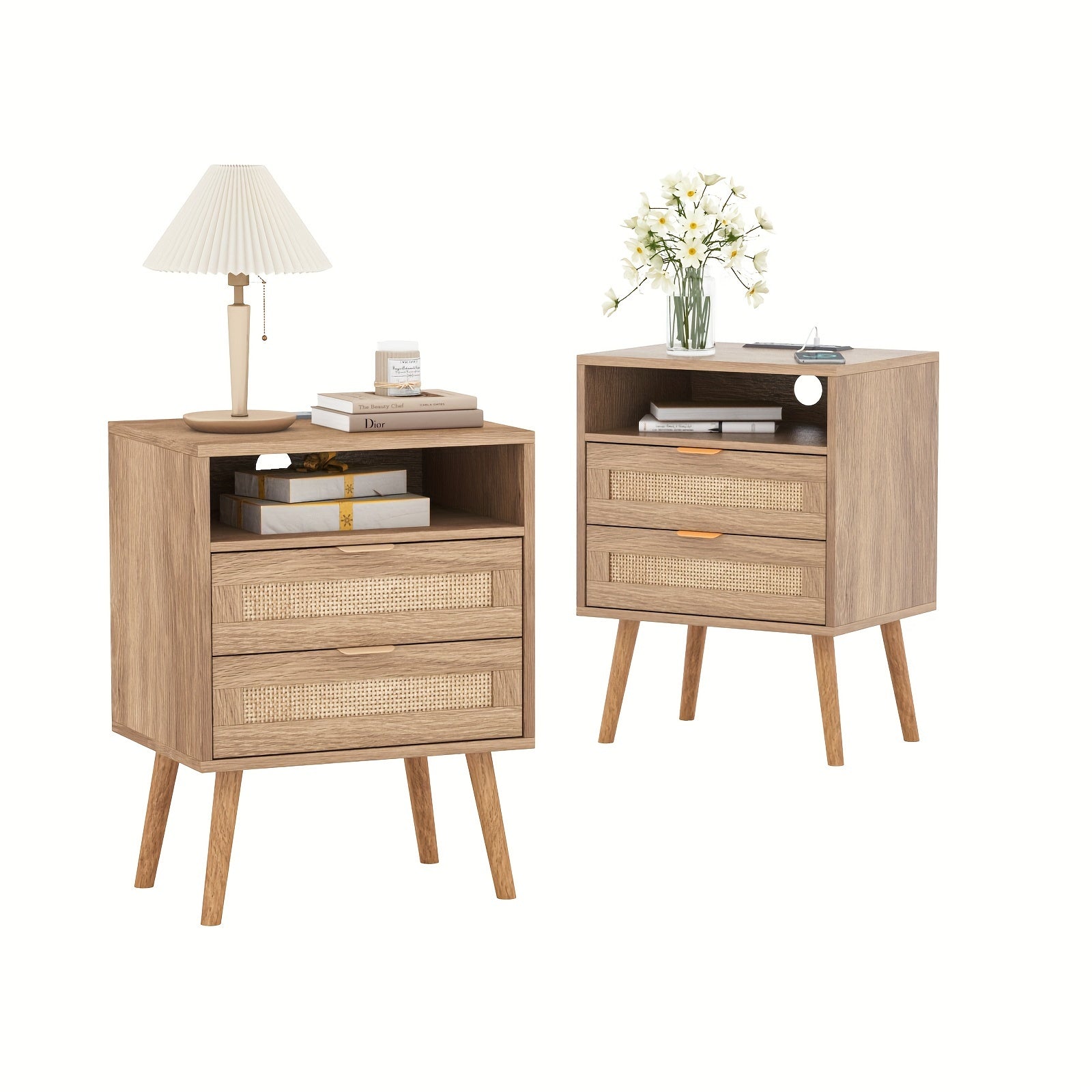 Side Table With 2 Drawer, Skinny Nightstand Table Narrow Side Sofa Table For Small Spaces, End Table With Storage For Living Room