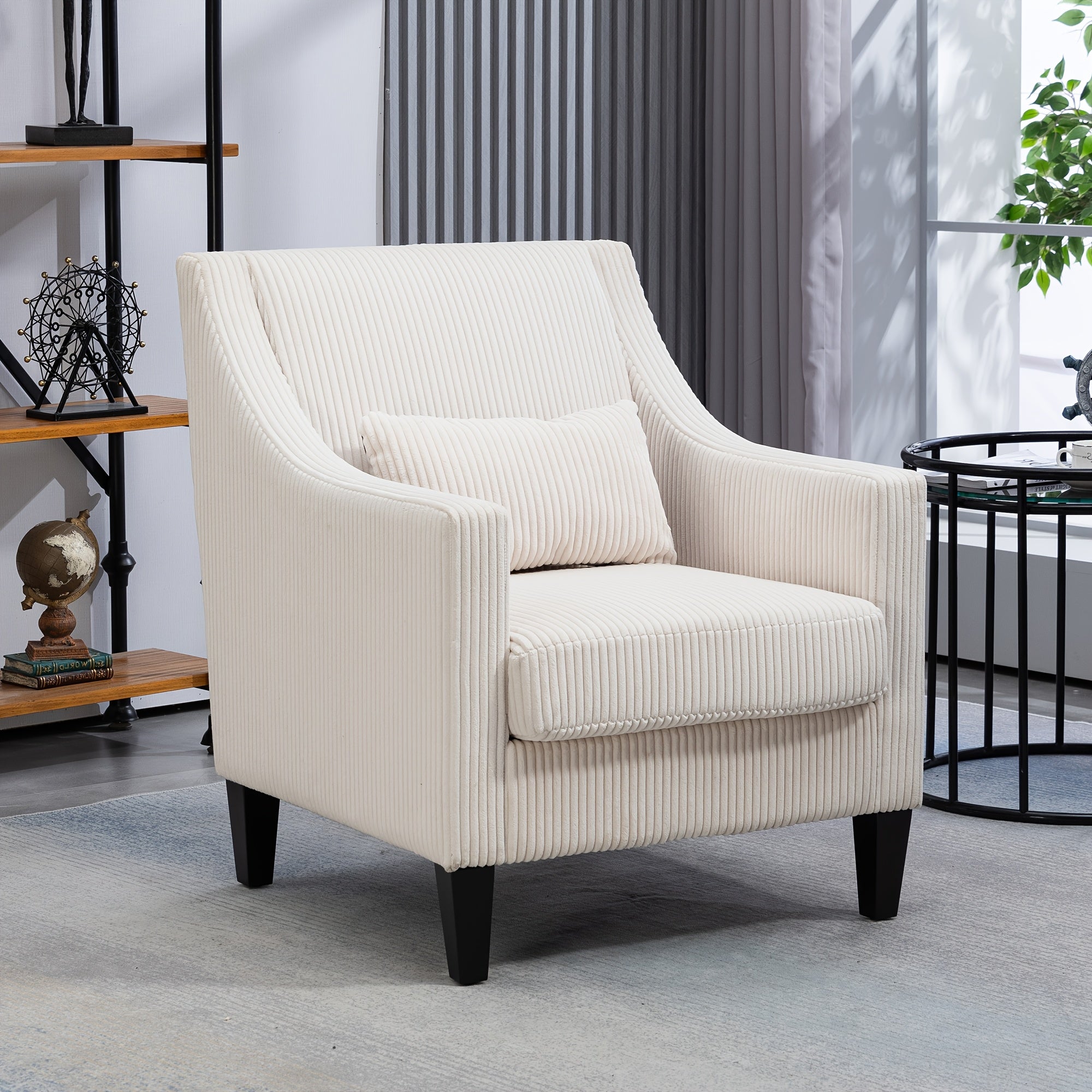 Modern Accent Chair, Upholstered Armchair with Scooped Arms for Bedroom, Apartment, Studio, Office, Waiting Room