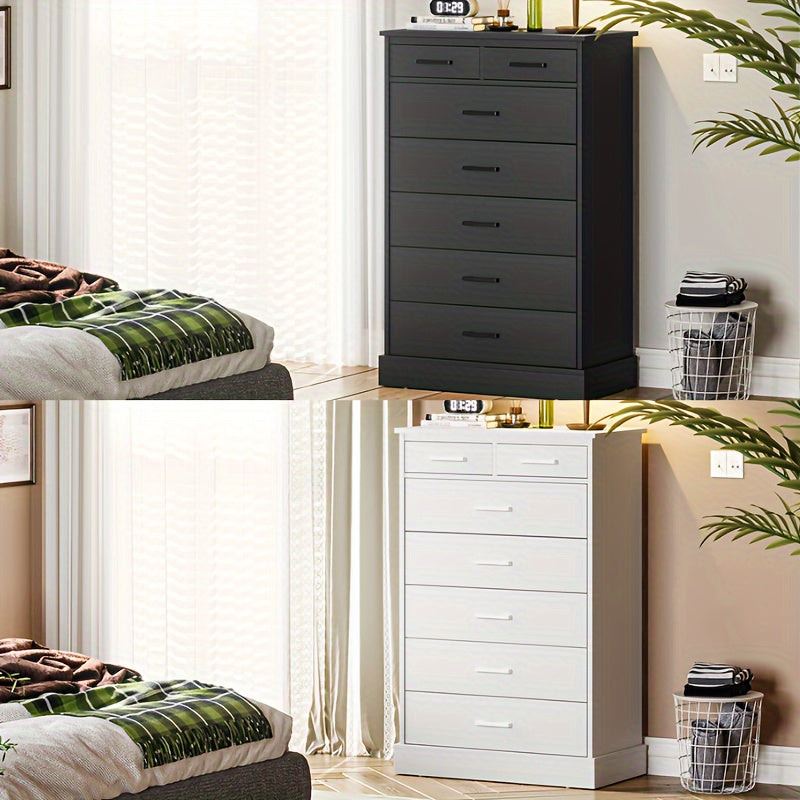 44'' Tall Dresser With 7 Drawers For Bedroom, Storage Tower Clothes Organizer, Large Chest Of Drawers With Sturdy Pedestal, 27.6'' W X 15.8'' D X 44.1'' H (Black/White)