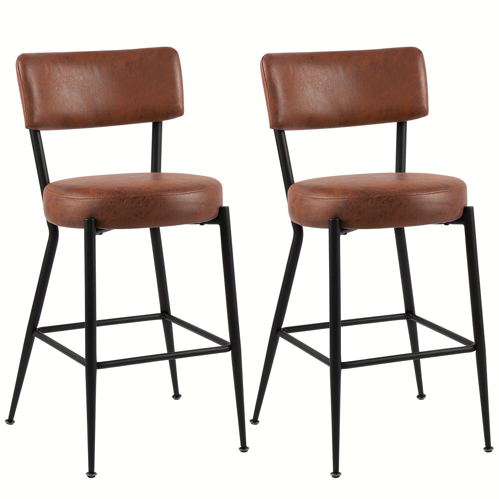 Brown Dining Chairs Set of 2, Modern Dining Room Chairs, Round Upholstered Kitchen Chairs with Black Metal Legs