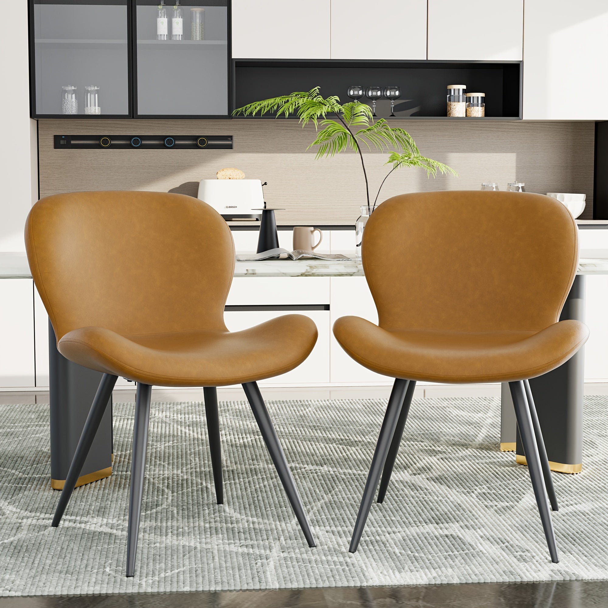 Contemporary Faux Leather Dining Chairs, Ergonomic Upholstered Seating with Metal Legs, Easy Clean, No Electricity Required, for Kitchen and Dining Room