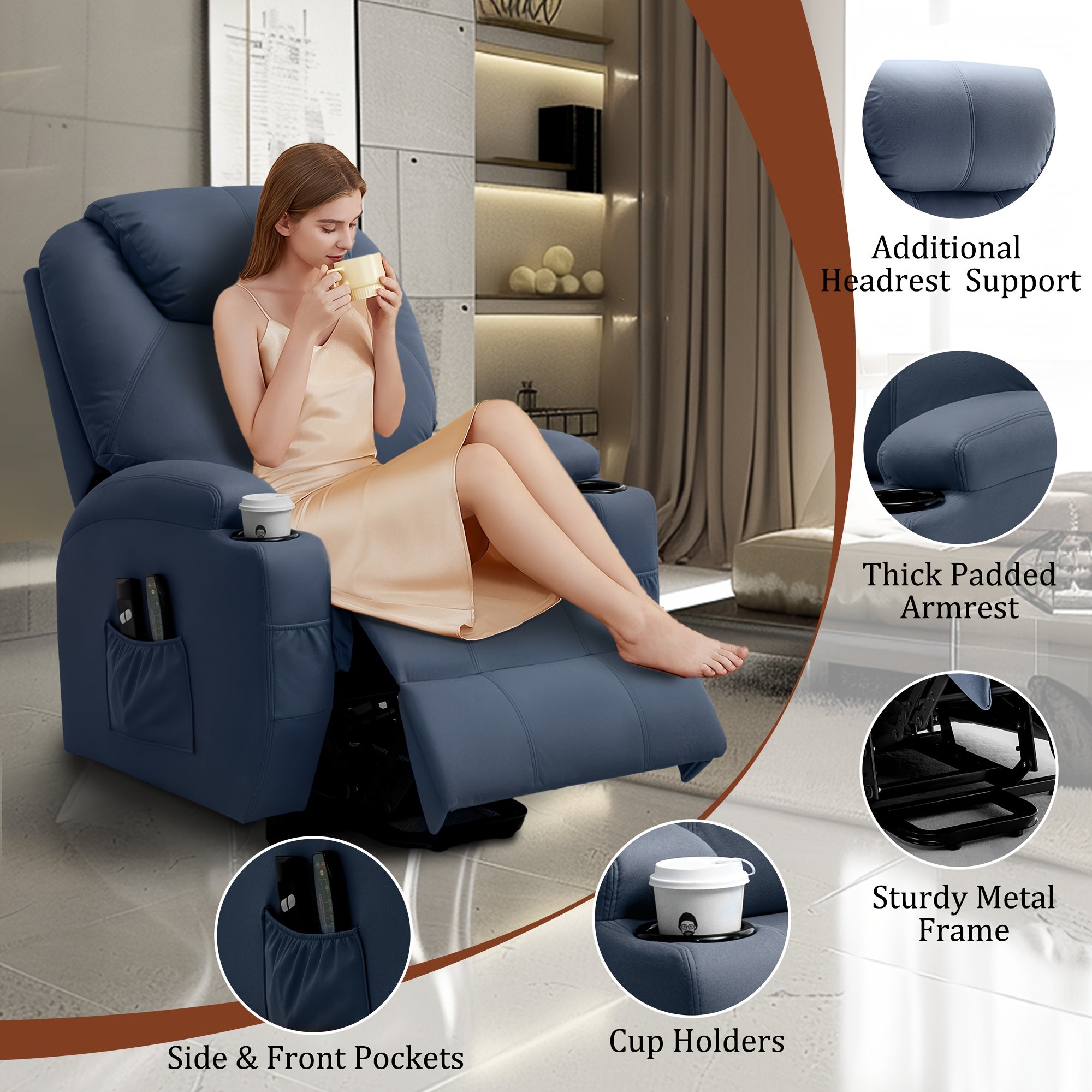 Fabric Power Lift Recliner Chair For Elderly And Adults, Electric Recliner With Massage And Heating, Recliner Chair With Remote Control And Cup Holder