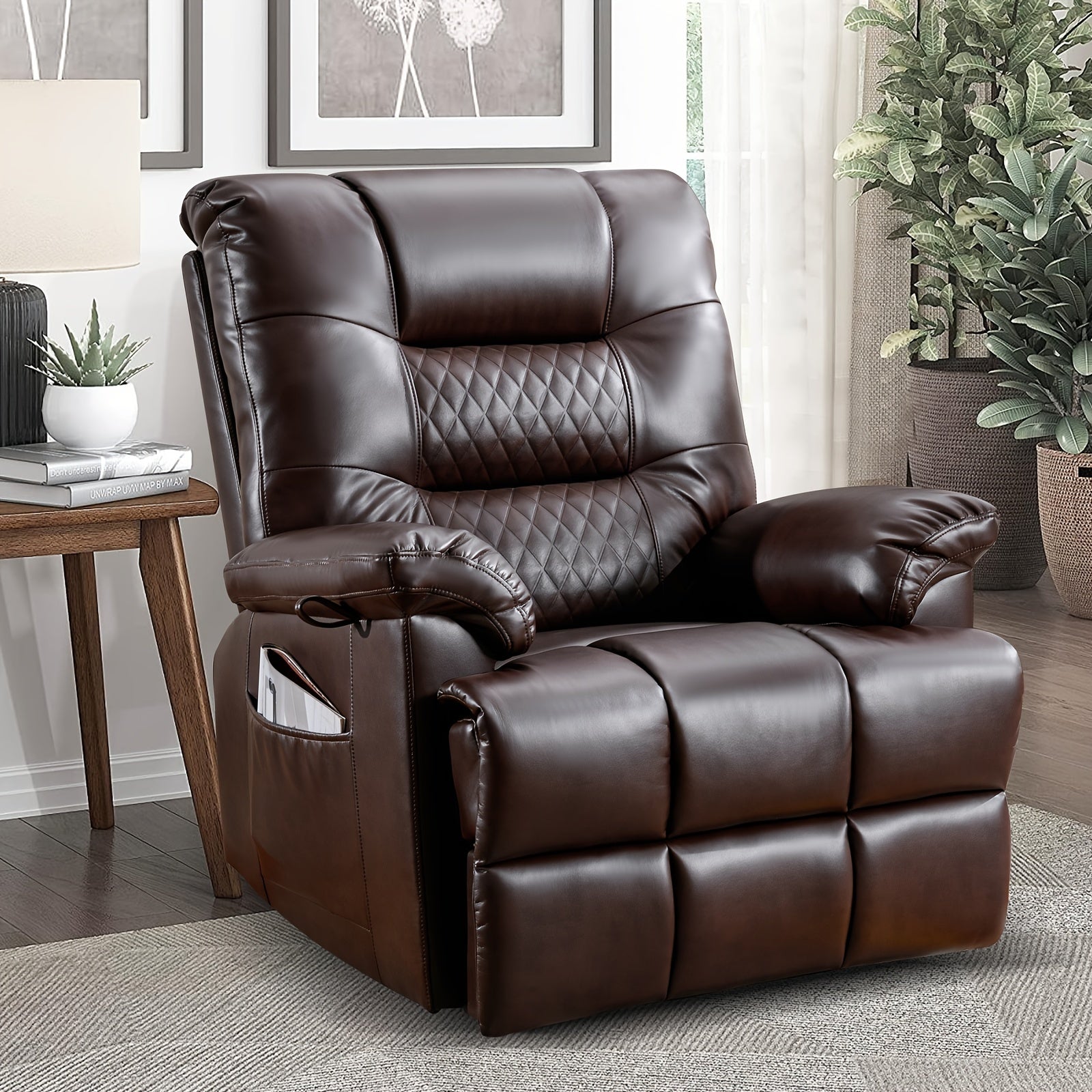 Consofa PU Recliner With Vibration Massage & Heat Function, Heavy Duty Recliner With Infinite Position, Remote Control, 3 Positions (Brown)