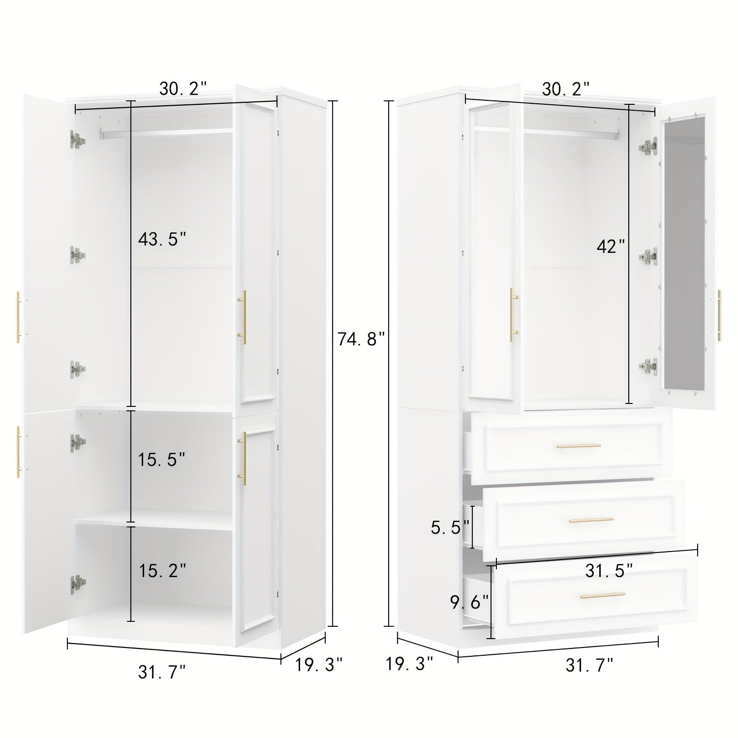 White Wardrobe Armoire for Bedroom Closet