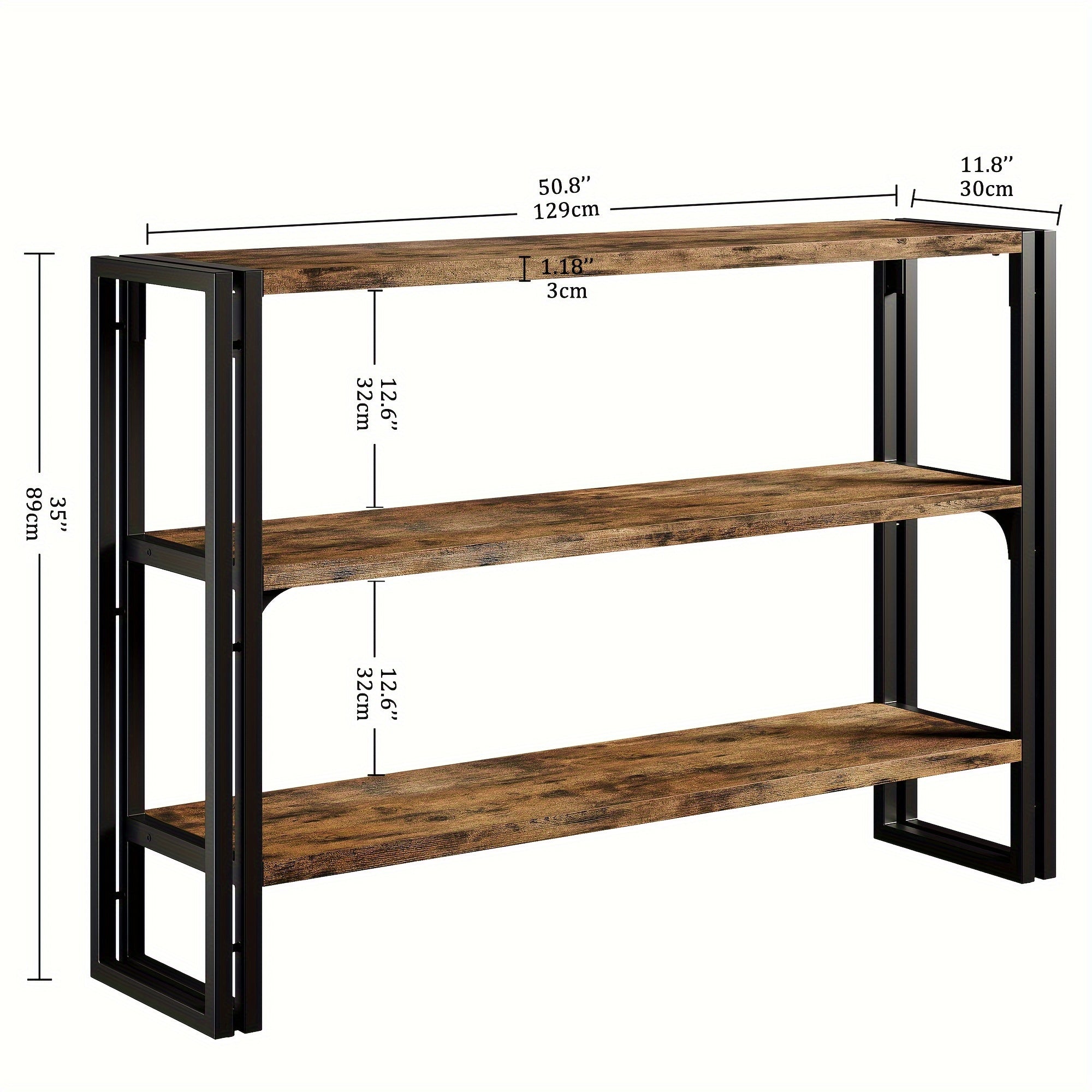 1pc Industrial 3-Tier Metal and Hardwood Bookcase, Floor Mounted Tiered Shelf with Wooden Top, Medium Density Fiberboard, No Electricity Needed, Assembly Required for Office Storage