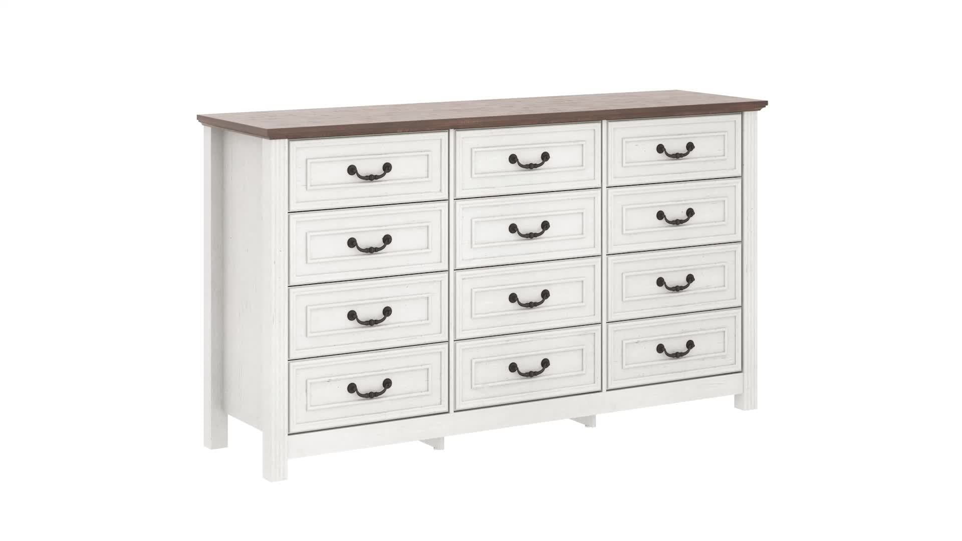 Spacious 160cm Wide Rustic Farmhouse Dresser with 12 Drawers - Vintage Wooden Chest of Storage Natural Textured Finish