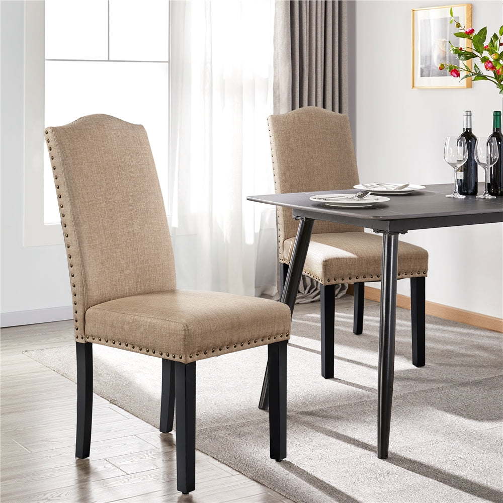 2pcs Dining Chairs Fabric Upholstered Kitchen Chair Parsons Chairs with Solid Wood Legs and Nailhead Trim Living Room Hotel Weeding Reception