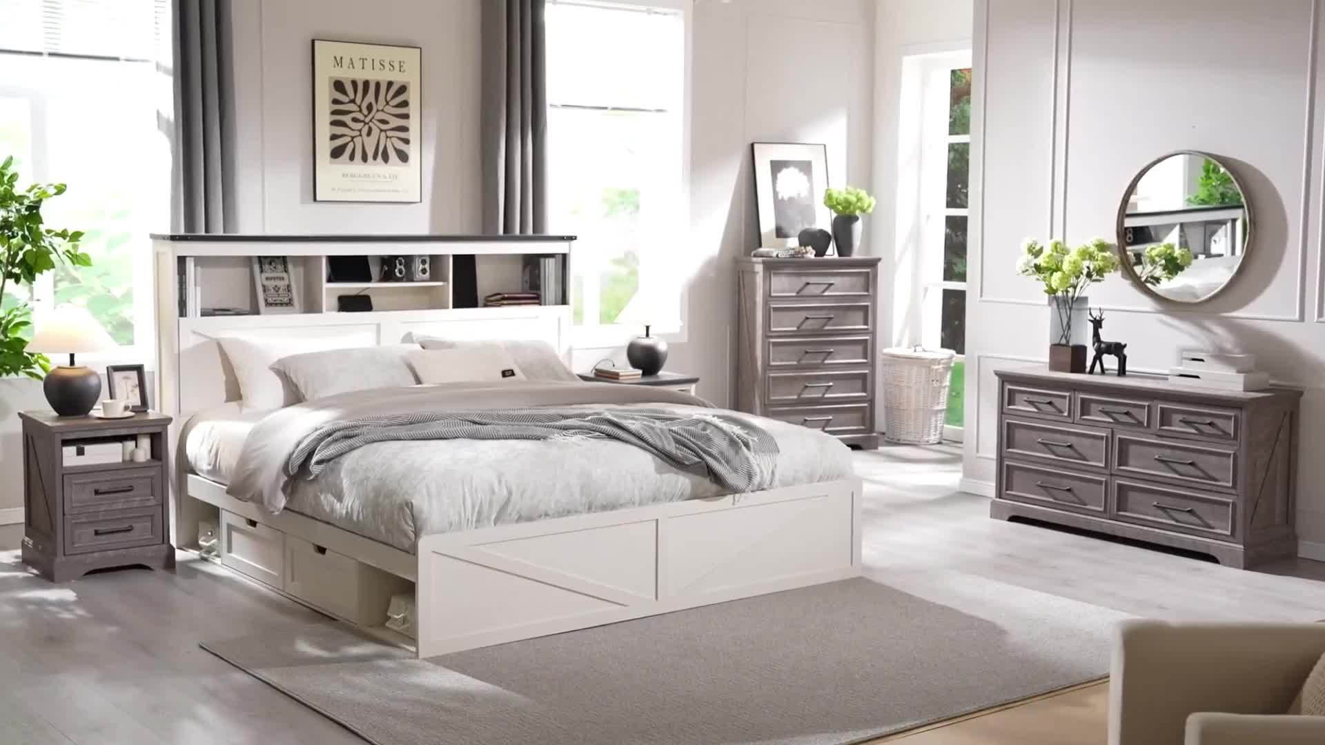 Rustic 5-Drawer Wooden Dresser Chest 117cm Tall with Wide Metal Handles Natural Texture Finish Ideal for Bedroom Living
