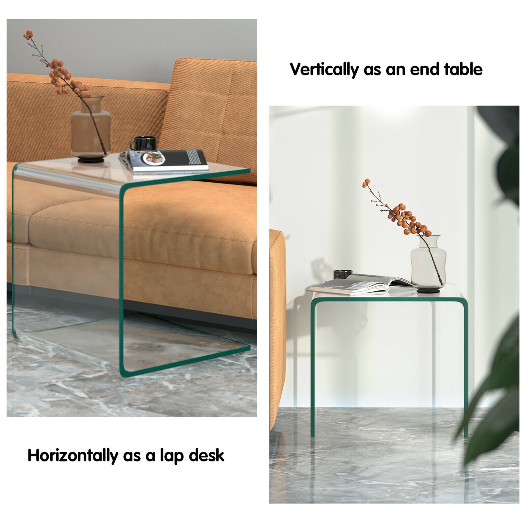 Tempered Glass End Table Transparent Sofa Side Accent Table Living Room