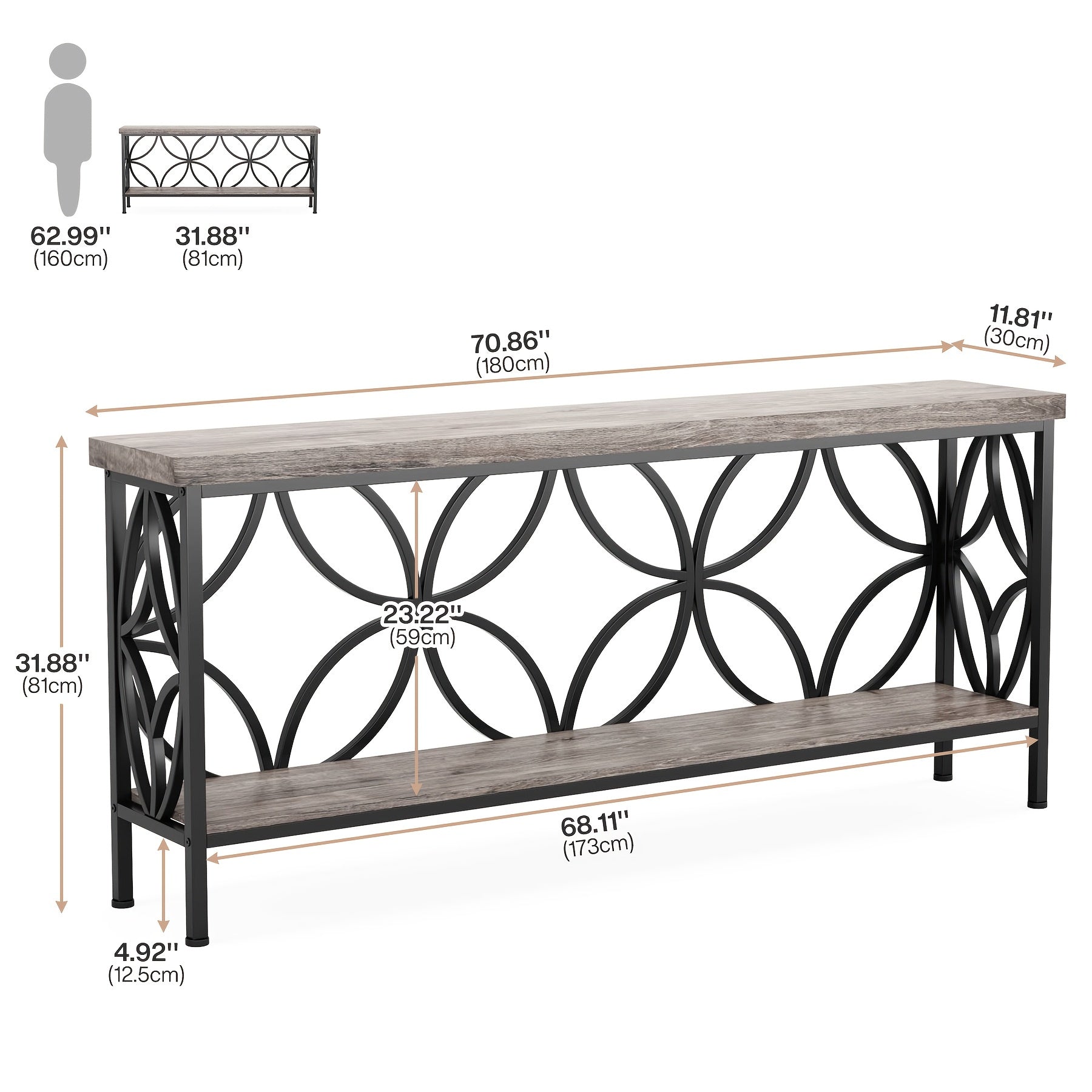 70.9-Inch Narrow Sofa Table, Modern Long Sofa Table Behind Couch, Entry Console Table with Storage for Entryway, Living Room, Foyer, Unique Design, Rustic Brown