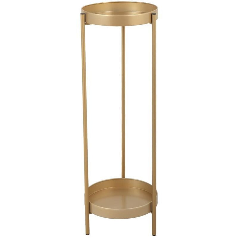 Elegant Golden 2-Tier Plant Stand - Foldable & Sturdy Metal Flower Holder, Perfect for Indoor/Outdoor Use, Supports up to 33 lbs