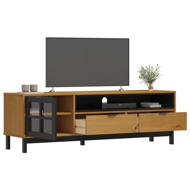 TV Stand with Glass Door FLAM 62.2"x15.7"x19.7" Solid Wood Pine