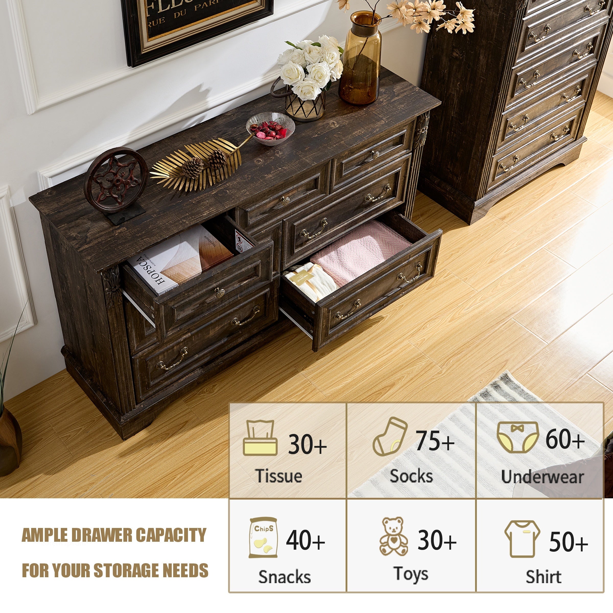 Vintage Drawer Dresser For Bedroom Filing Cabinet With Drawers Dresser With Wooden Carving For Living Room Wooden