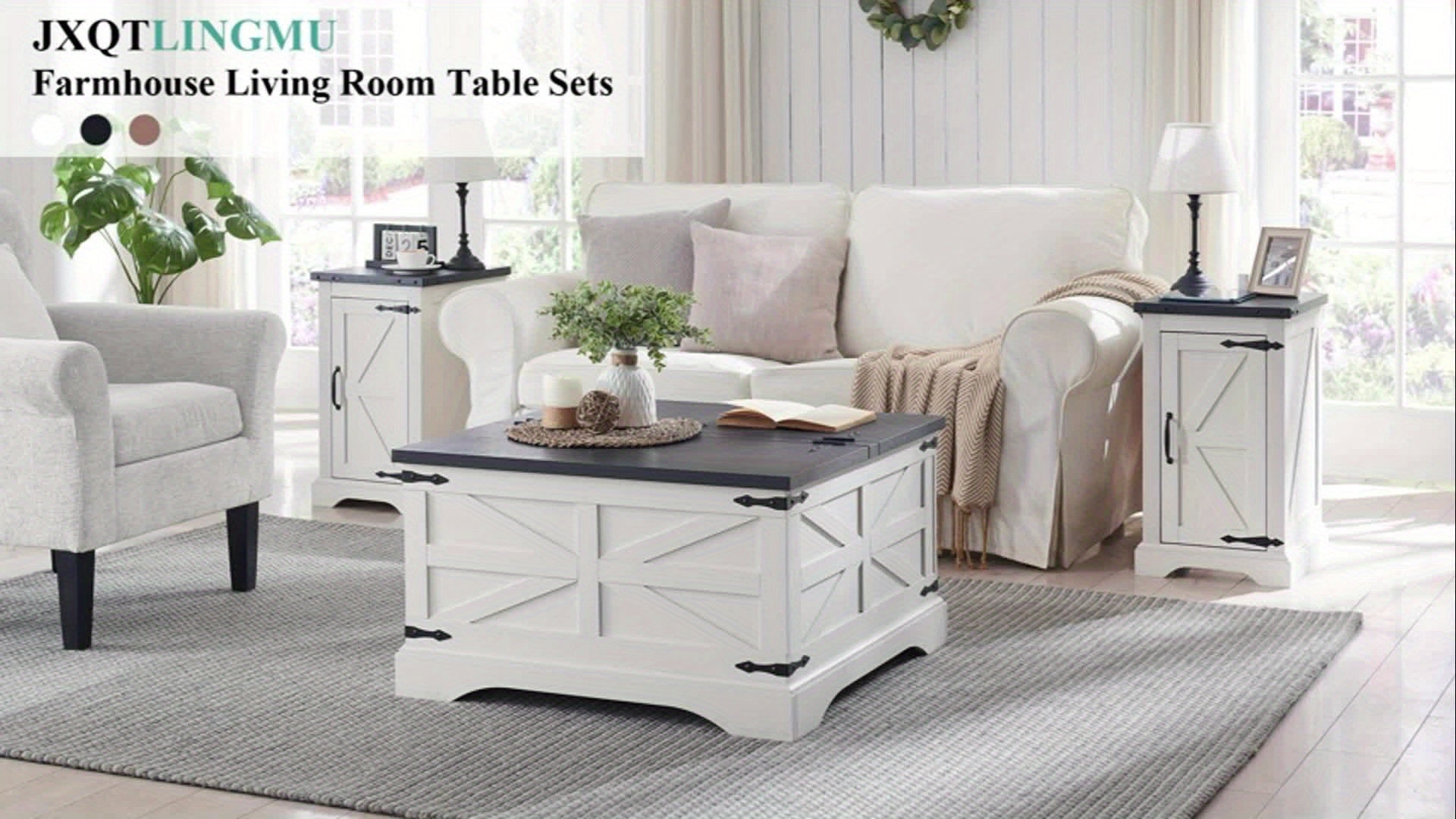 Farmhouse Coffee Table, Square Wood Center Table With Large Hidden Storage Compartment For Living Room, Rustic Cocktail Table With Hinged Lift Top For Home