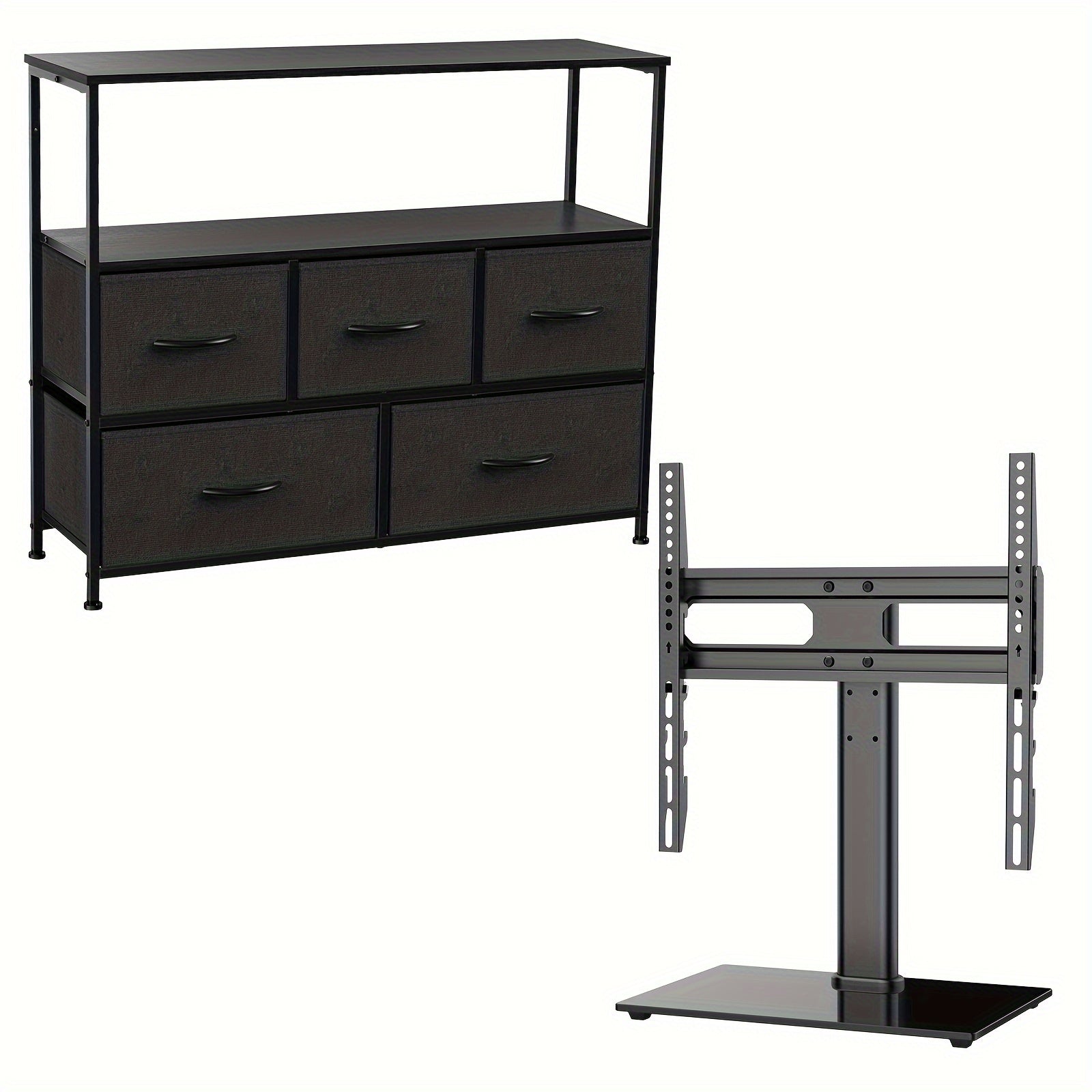 5 Fabric Drawer Dresser TV Stand With Universal TV Stand Base For Bedroom Entertainment Center For 45 Inch TV