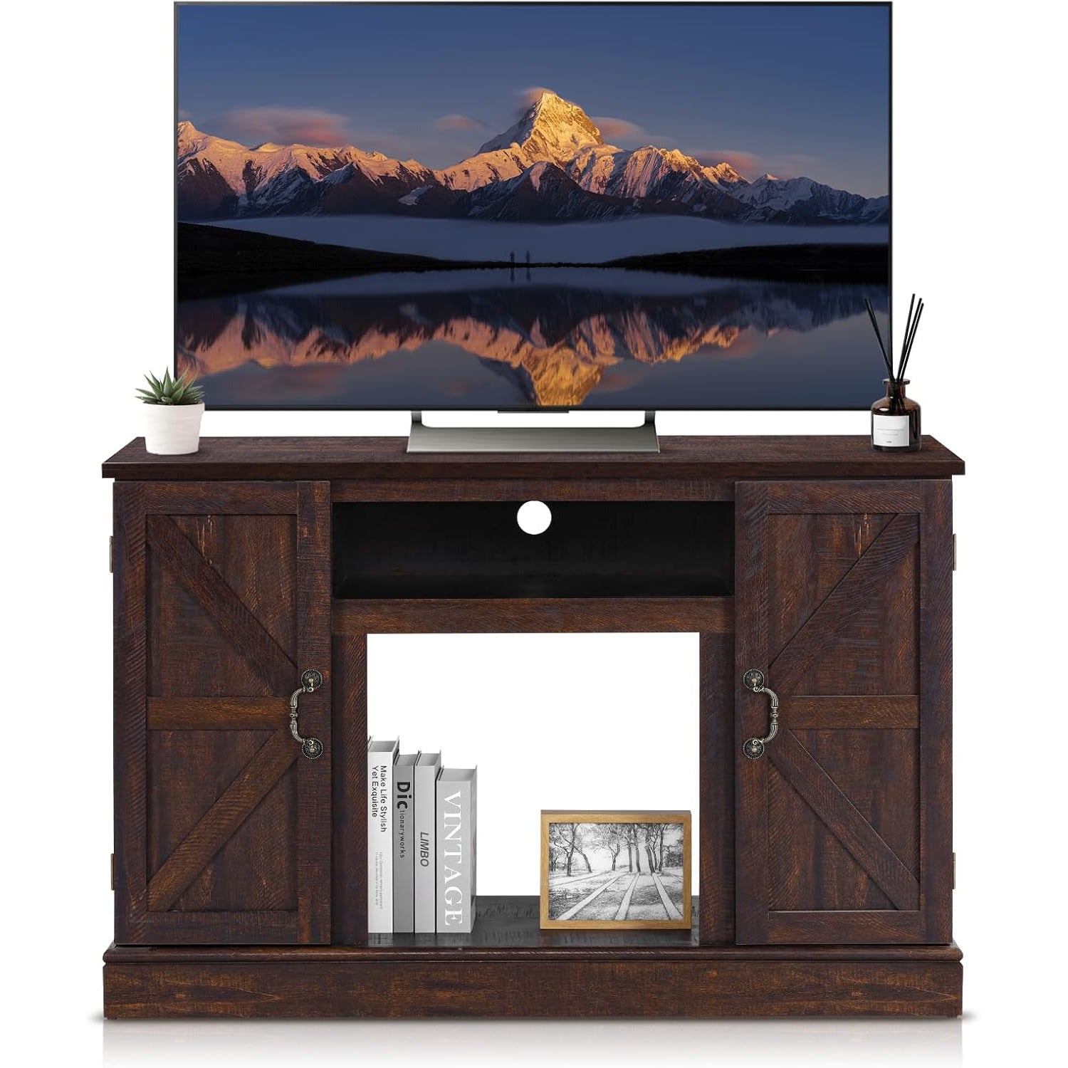 Rustic 47" TV Stand with Barn Doors - Fits Up to 65" TV, Spacious Storage Cabinet & Media Console for Living Room