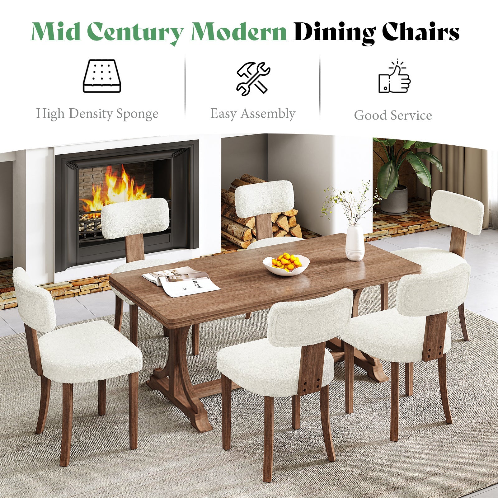 Modern Linen Dining Kitchen Chairs with Upholstered Curved Backrest & Seat, Chairs for Dining Table, Hardwood Frame