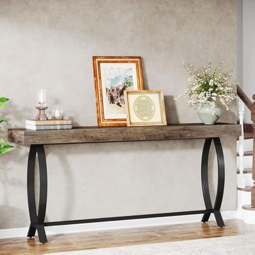 Console Foyer Table for Entryway: 70.87-Inch Narrow Long Entryway Entry Table, Farmhouse Sofa Table Behind Couch with Metal Legs, Entrance Table for Hallway, Living Room, Deck Boxes